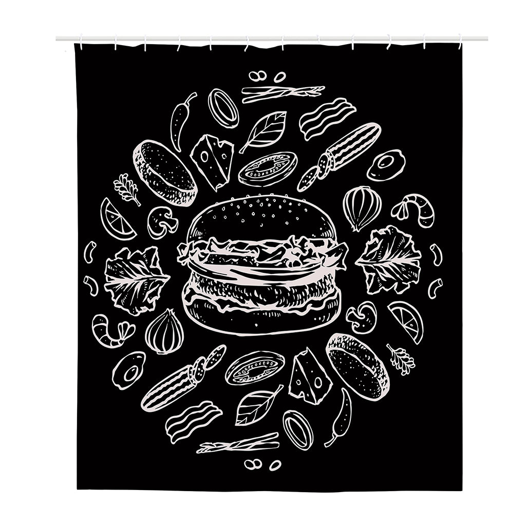 Black And White Hamburger Print Polyester Shower Curtain