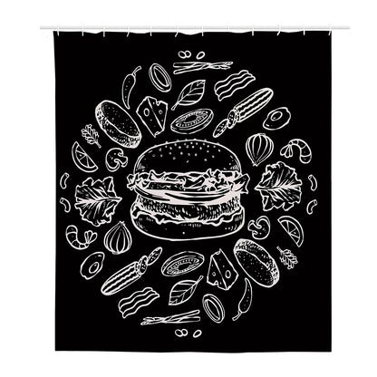 Black And White Hamburger Print Polyester Shower Curtain