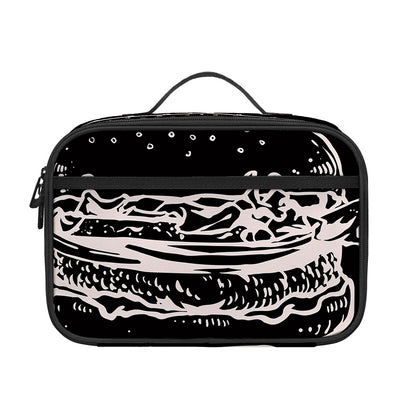 Black And White Hamburger Print Portable Lunch Bag