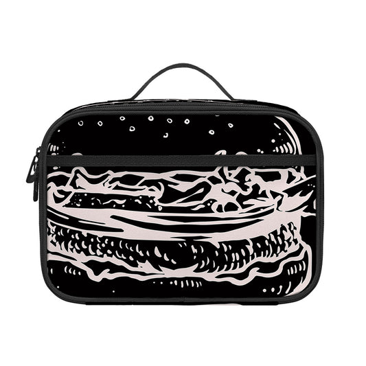 Black And White Hamburger Print Portable Lunch Bag