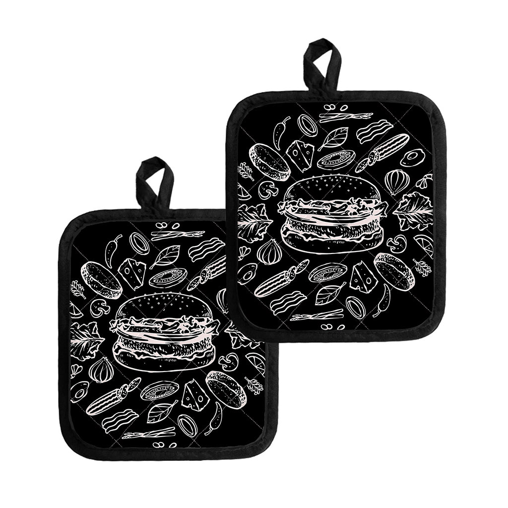 Black And White Hamburger Print Pot Holders