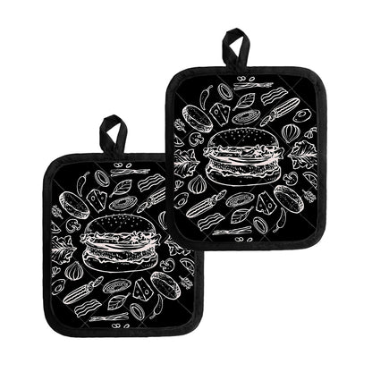 Black And White Hamburger Print Pot Holders