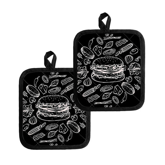 Black And White Hamburger Print Pot Holders