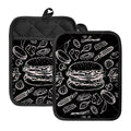 Black And White Hamburger Print Pot Holders With Pocket