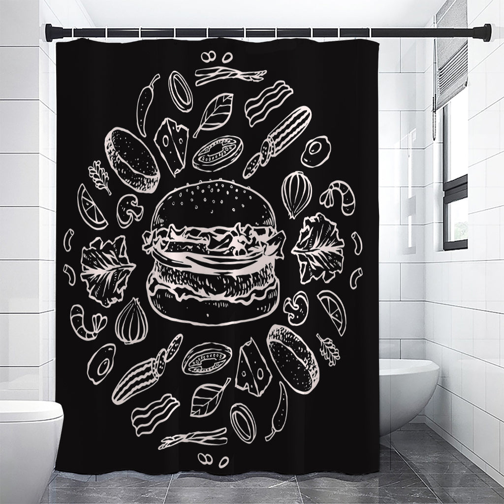 Black And White Hamburger Print Premium Shower Curtain