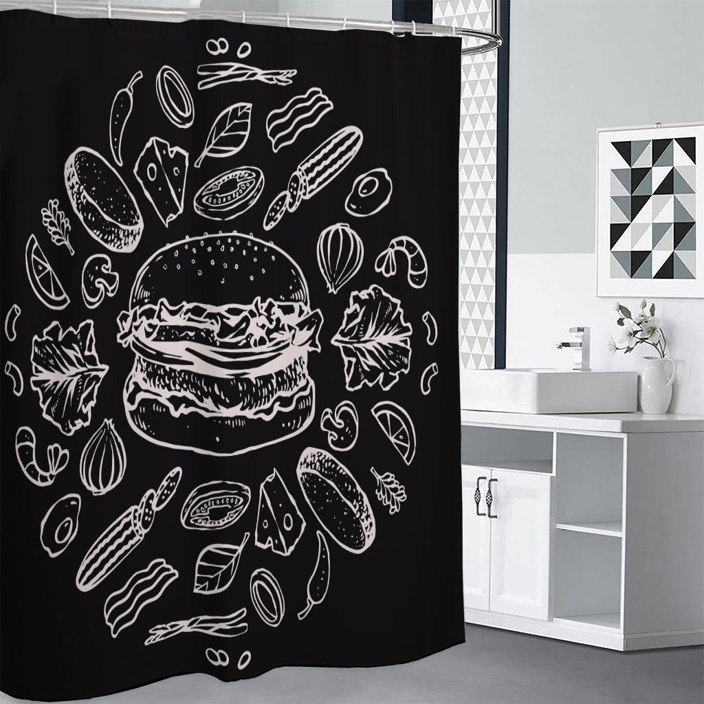 Black And White Hamburger Print Premium Shower Curtain