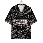 Black And White Hamburger Print Rayon Hawaiian Shirt