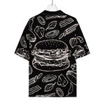 Black And White Hamburger Print Rayon Hawaiian Shirt