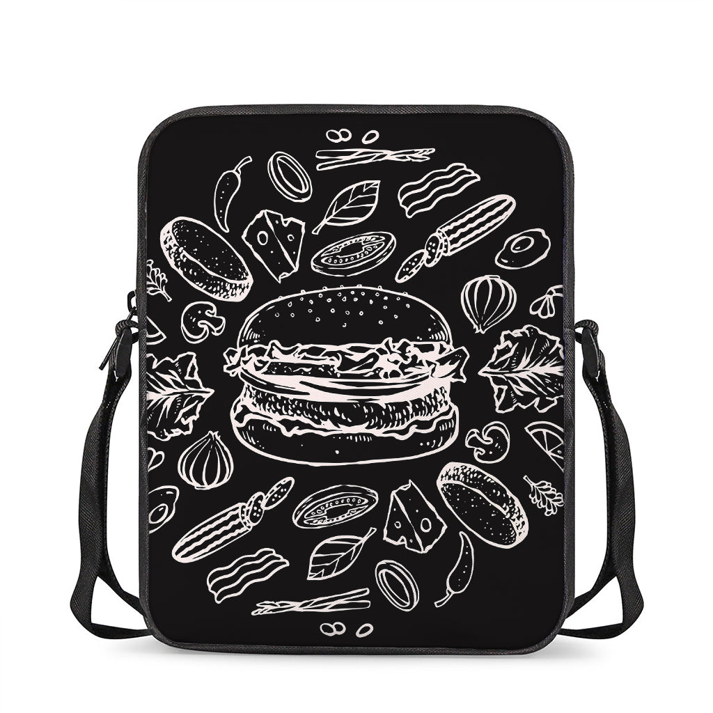 Black And White Hamburger Print Rectangular Crossbody Bag