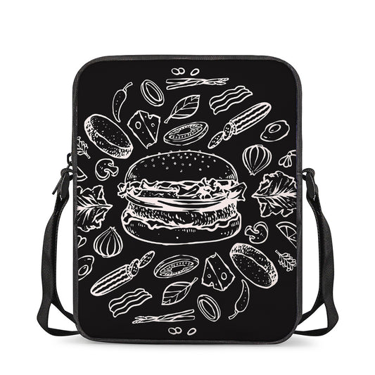Black And White Hamburger Print Rectangular Crossbody Bag
