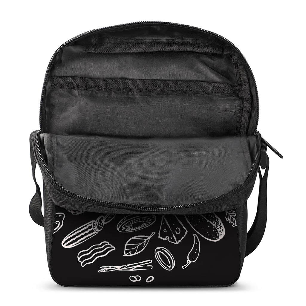 Black And White Hamburger Print Rectangular Crossbody Bag