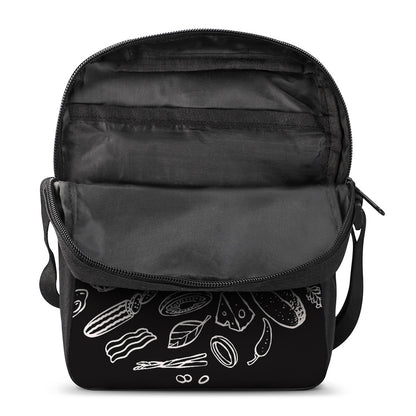Black And White Hamburger Print Rectangular Crossbody Bag
