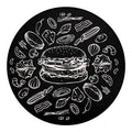 Black And White Hamburger Print Round Blanket