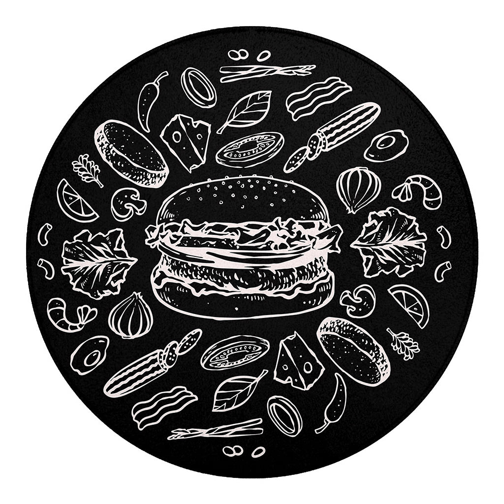 Black And White Hamburger Print Round Blanket