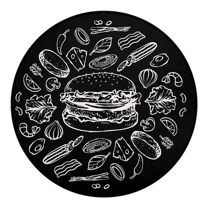 Black And White Hamburger Print Round Blanket