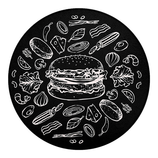 Black And White Hamburger Print Round Blanket