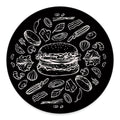 Black And White Hamburger Print Round Floor Mat