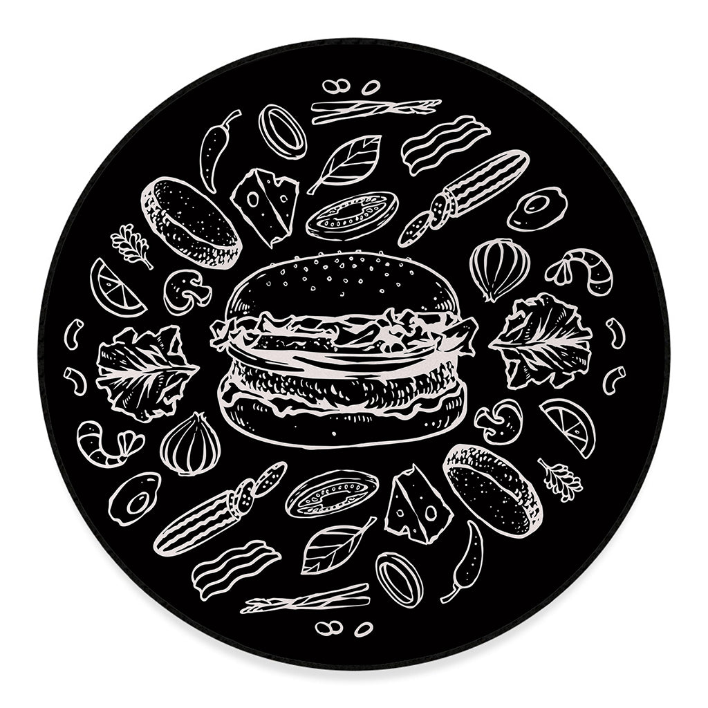 Black And White Hamburger Print Round Floor Mat