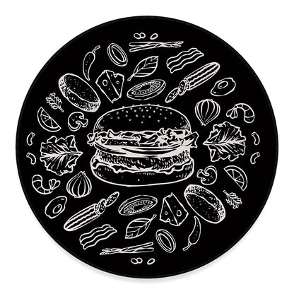 Black And White Hamburger Print Round Floor Mat