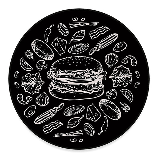 Black And White Hamburger Print Round Floor Mat
