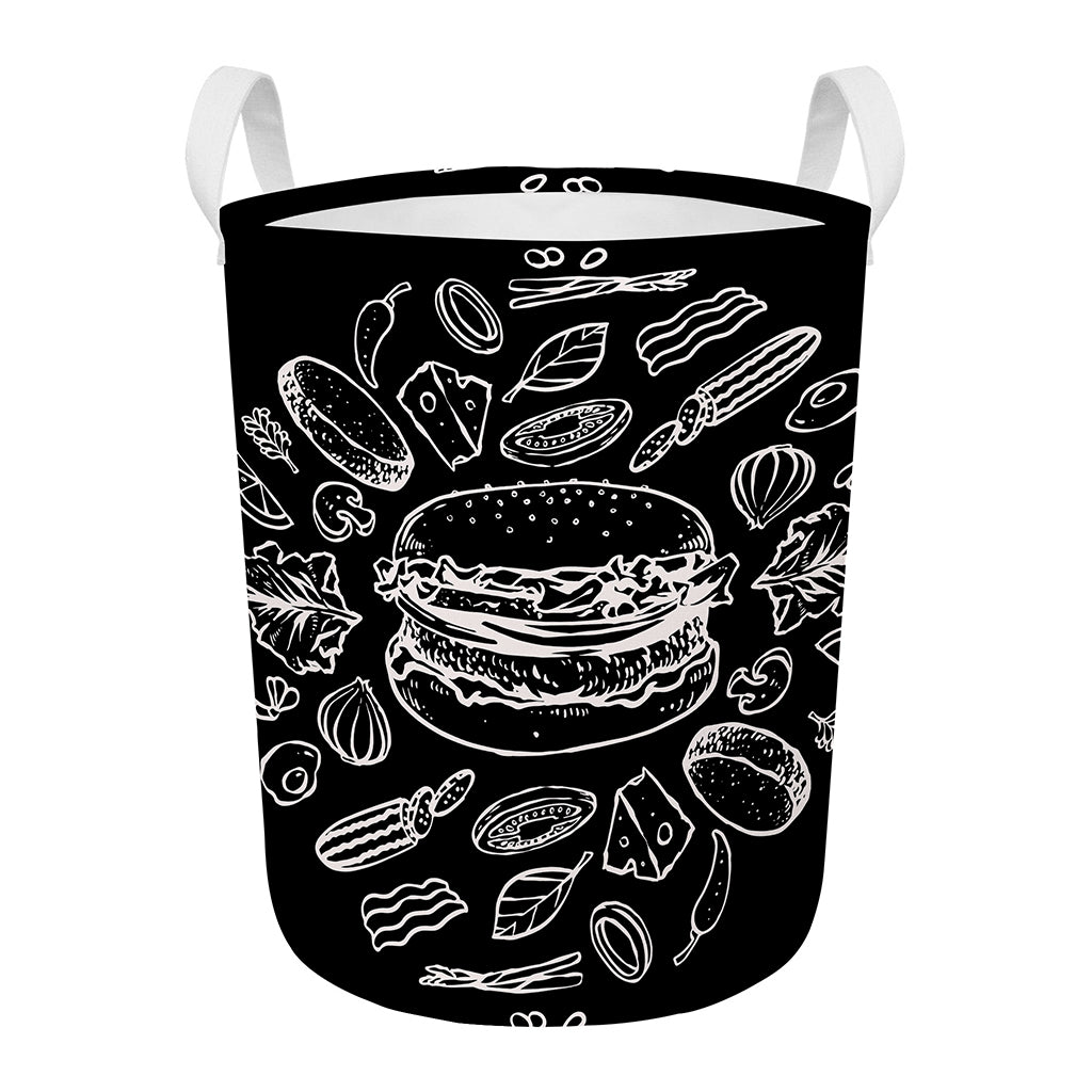 Black And White Hamburger Print Round Laundry Basket