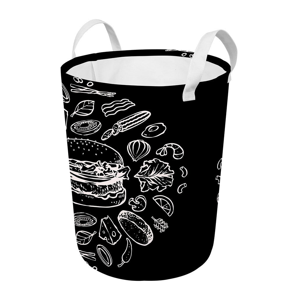 Black And White Hamburger Print Round Laundry Basket