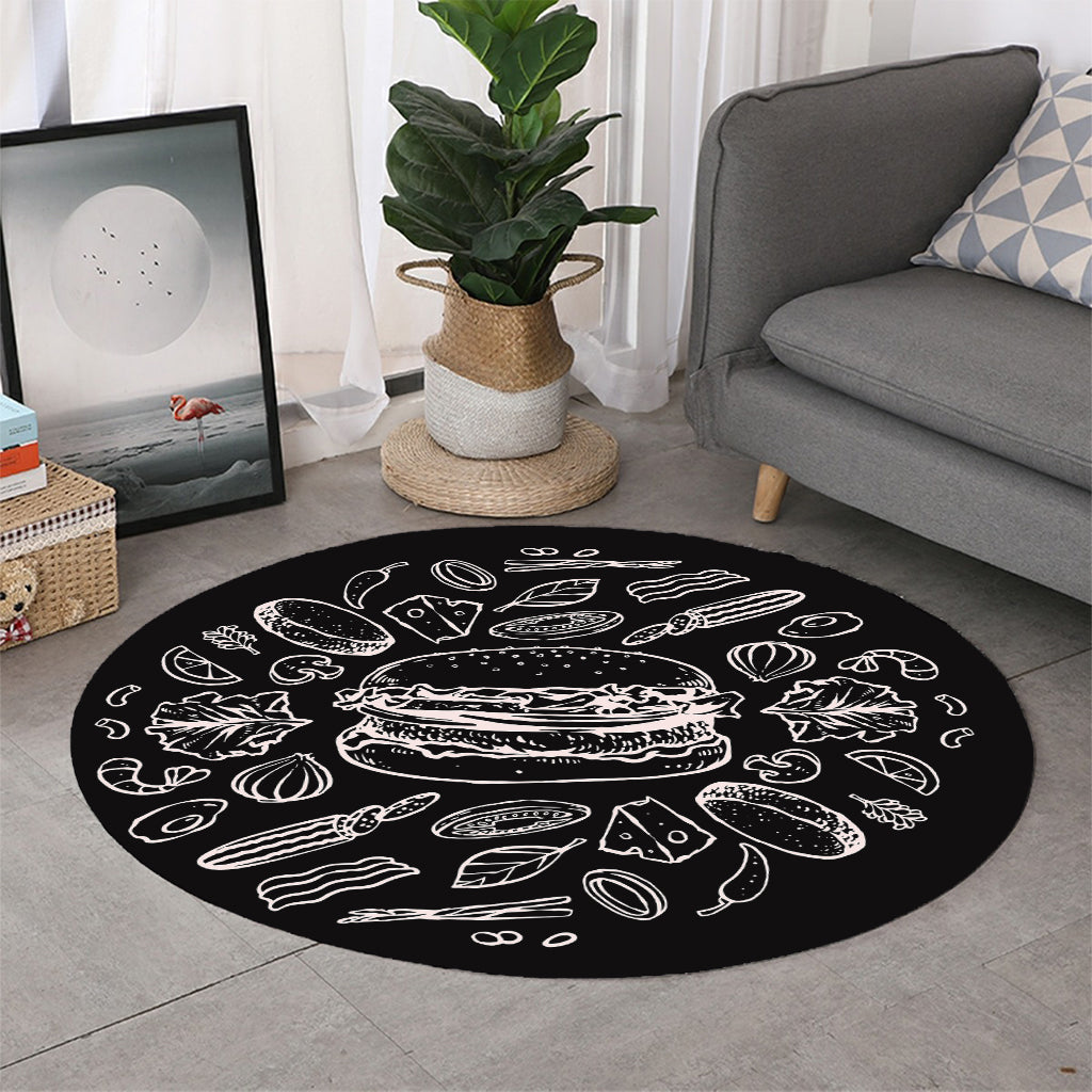 Black And White Hamburger Print Round Rug