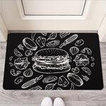 Black And White Hamburger Print Rubber Doormat