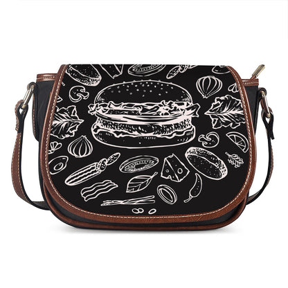 Black And White Hamburger Print Saddle Bag