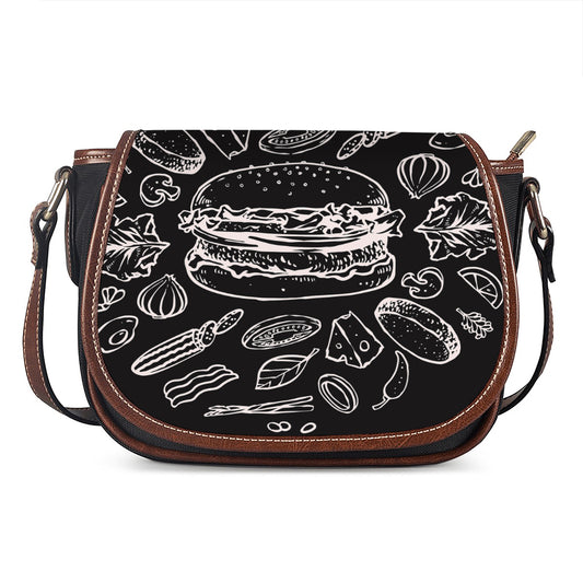 Black And White Hamburger Print Saddle Bag