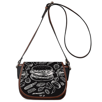 Black And White Hamburger Print Saddle Bag