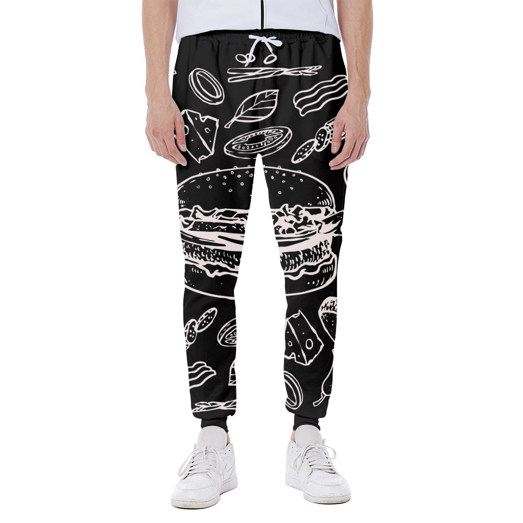 Black And White Hamburger Print Scuba Joggers