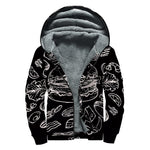 Black And White Hamburger Print Sherpa Lined Zip Up Hoodie