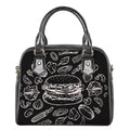 Black And White Hamburger Print Shoulder Handbag
