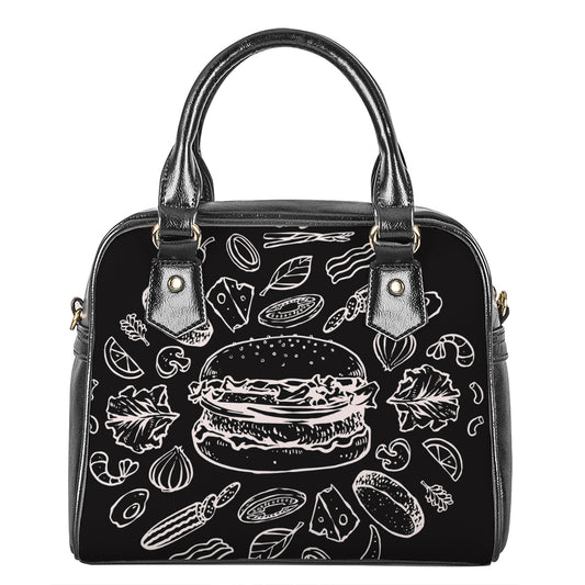 Black And White Hamburger Print Shoulder Handbag