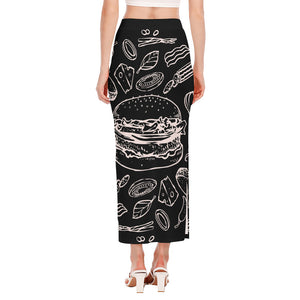 Black And White Hamburger Print Side Slit Maxi Skirt