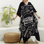 Black And White Hamburger Print Silk V-Neck Kaftan Dress