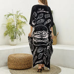 Black And White Hamburger Print Silk V-Neck Kaftan Dress