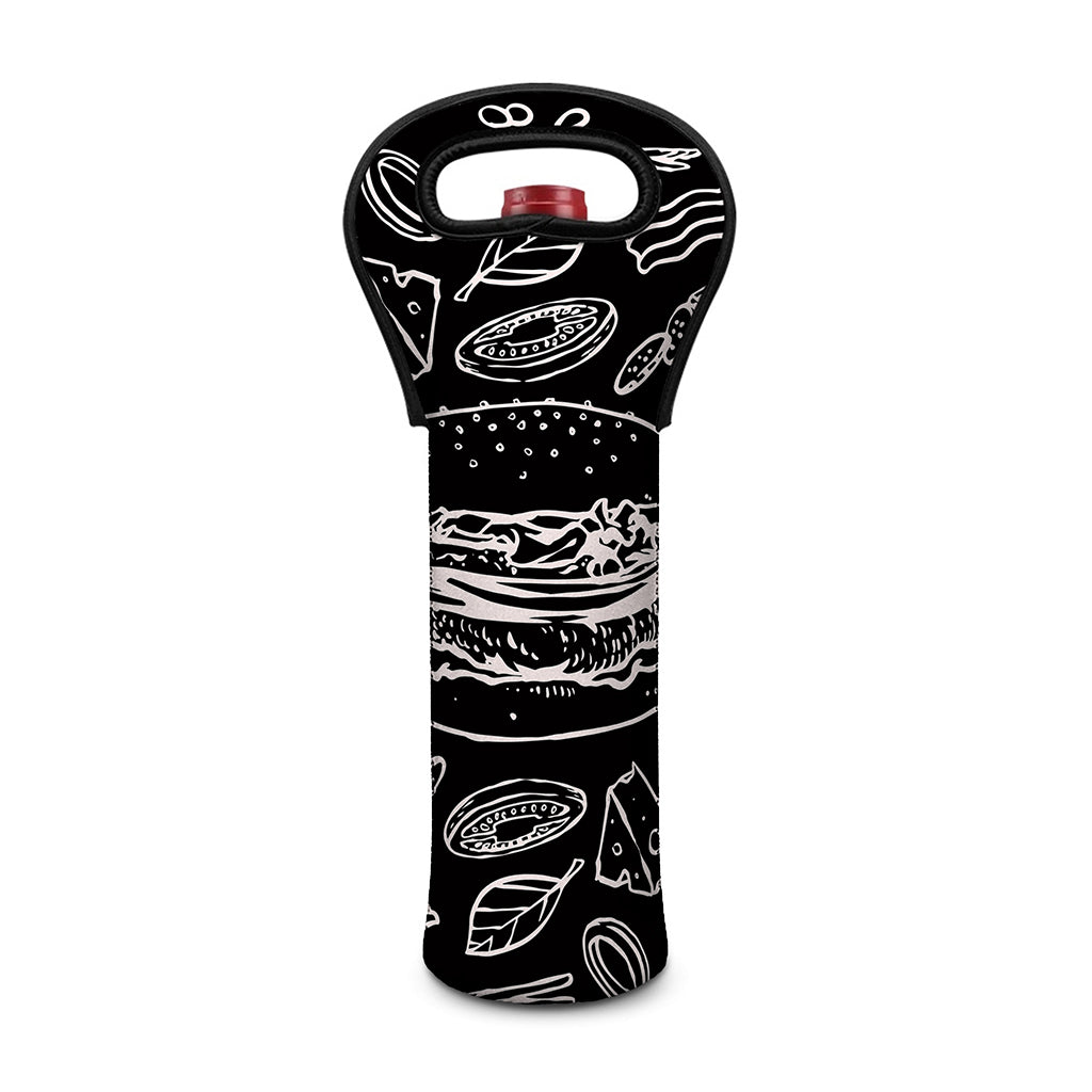 Black And White Hamburger Print Single Neoprene Wine Tote