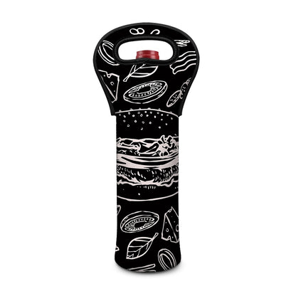 Black And White Hamburger Print Single Neoprene Wine Tote