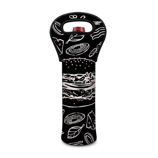 Black And White Hamburger Print Single Neoprene Wine Tote