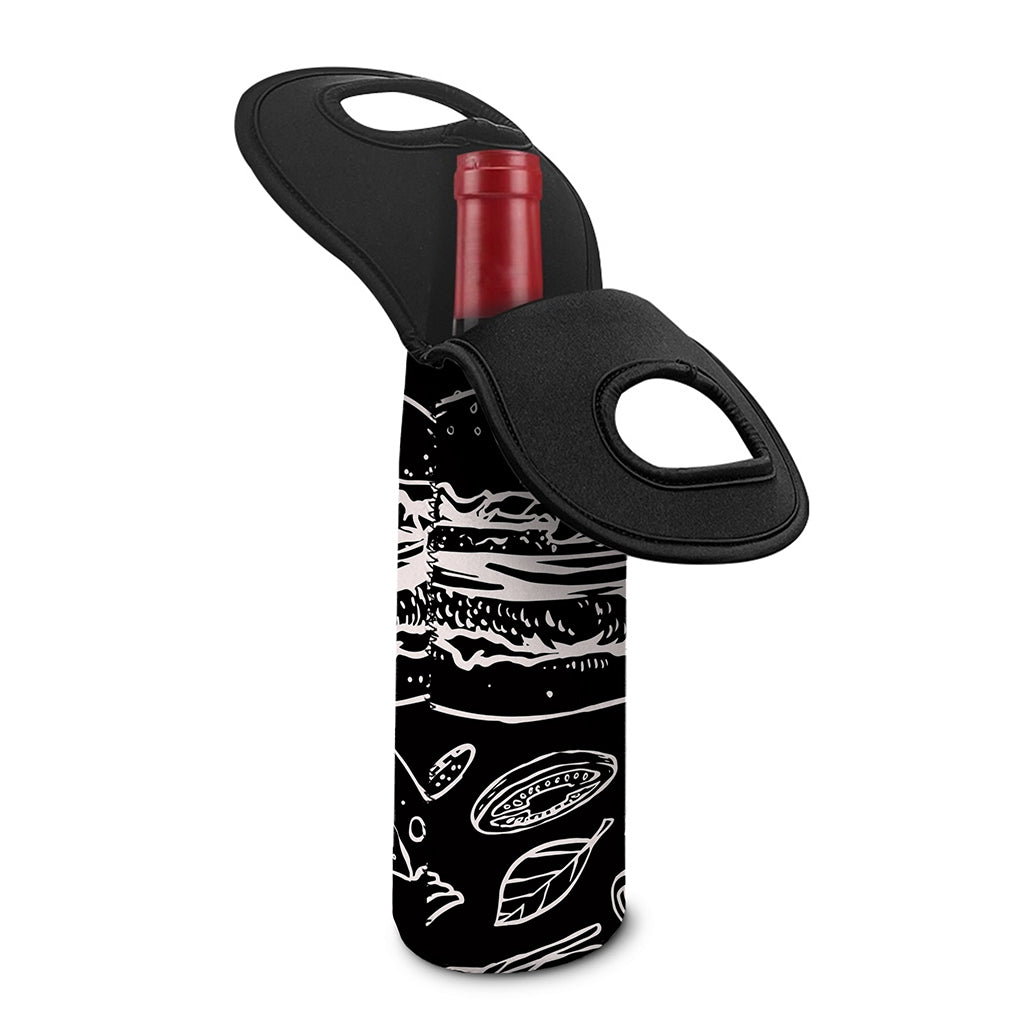 Black And White Hamburger Print Single Neoprene Wine Tote
