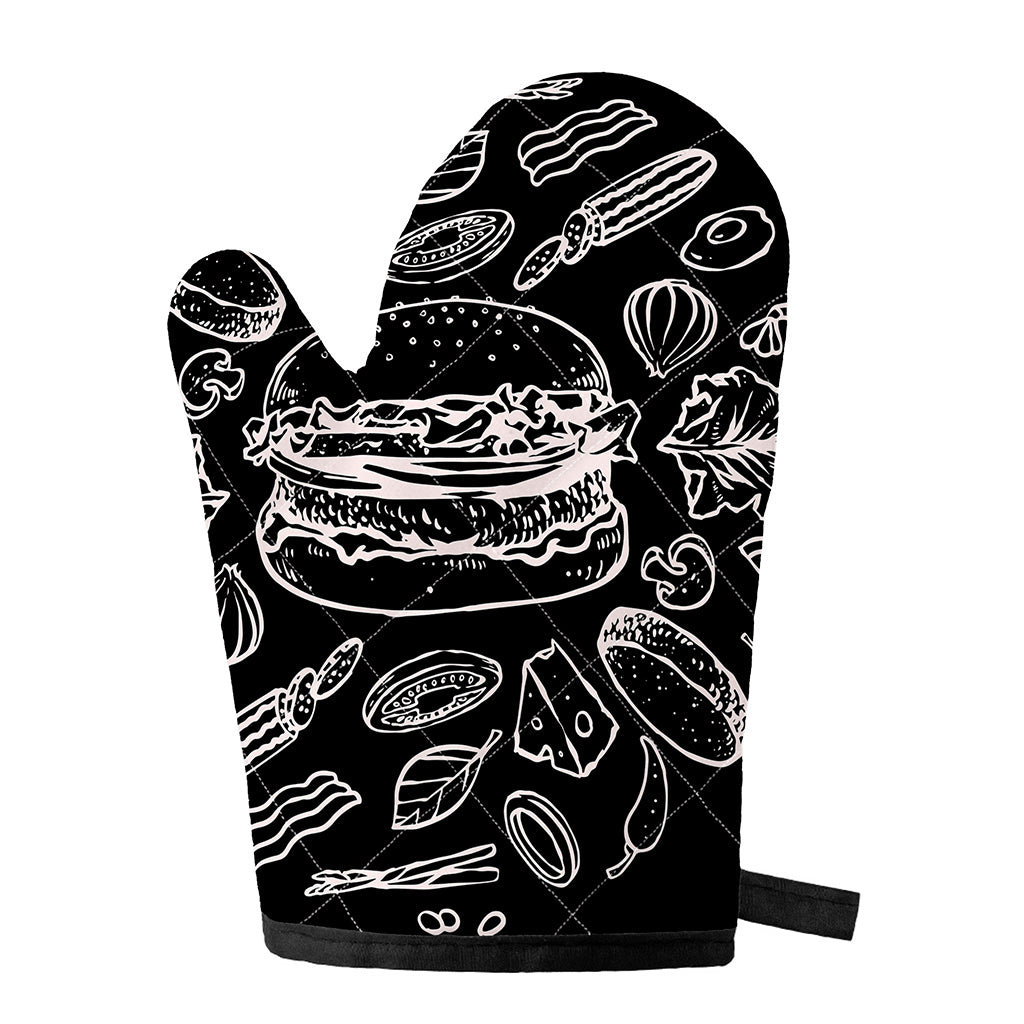 Black And White Hamburger Print Single Oven Mitt