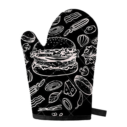 Black And White Hamburger Print Single Oven Mitt