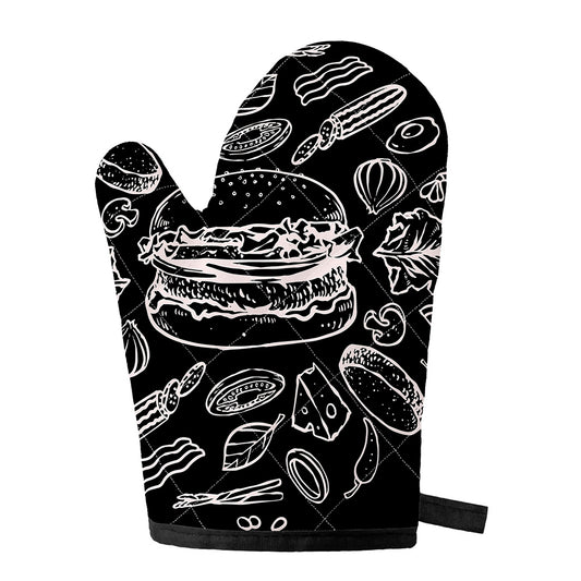 Black And White Hamburger Print Single Oven Mitt