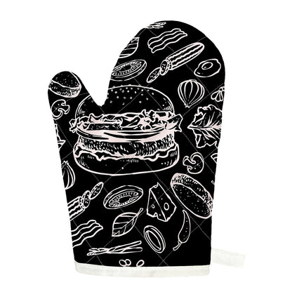Black And White Hamburger Print Single Oven Mitt