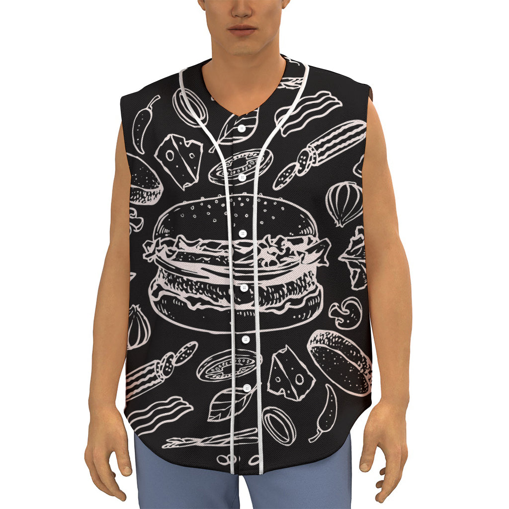 Black And White Hamburger Print Sleeveless Baseball Jersey