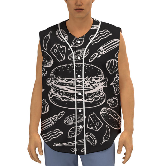 Black And White Hamburger Print Sleeveless Baseball Jersey