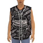Black And White Hamburger Print Sleeveless Baseball Jersey