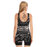 Black And White Hamburger Print Sleeveless One Piece Swimsuit